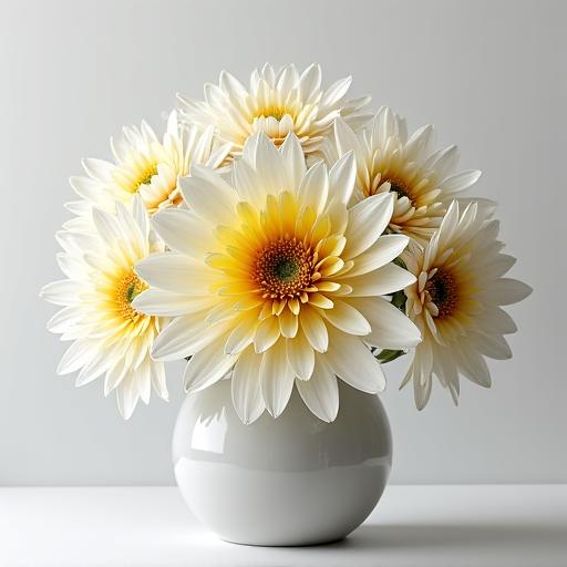 A perfectly symmetrical arrangement of chrysanthemums.